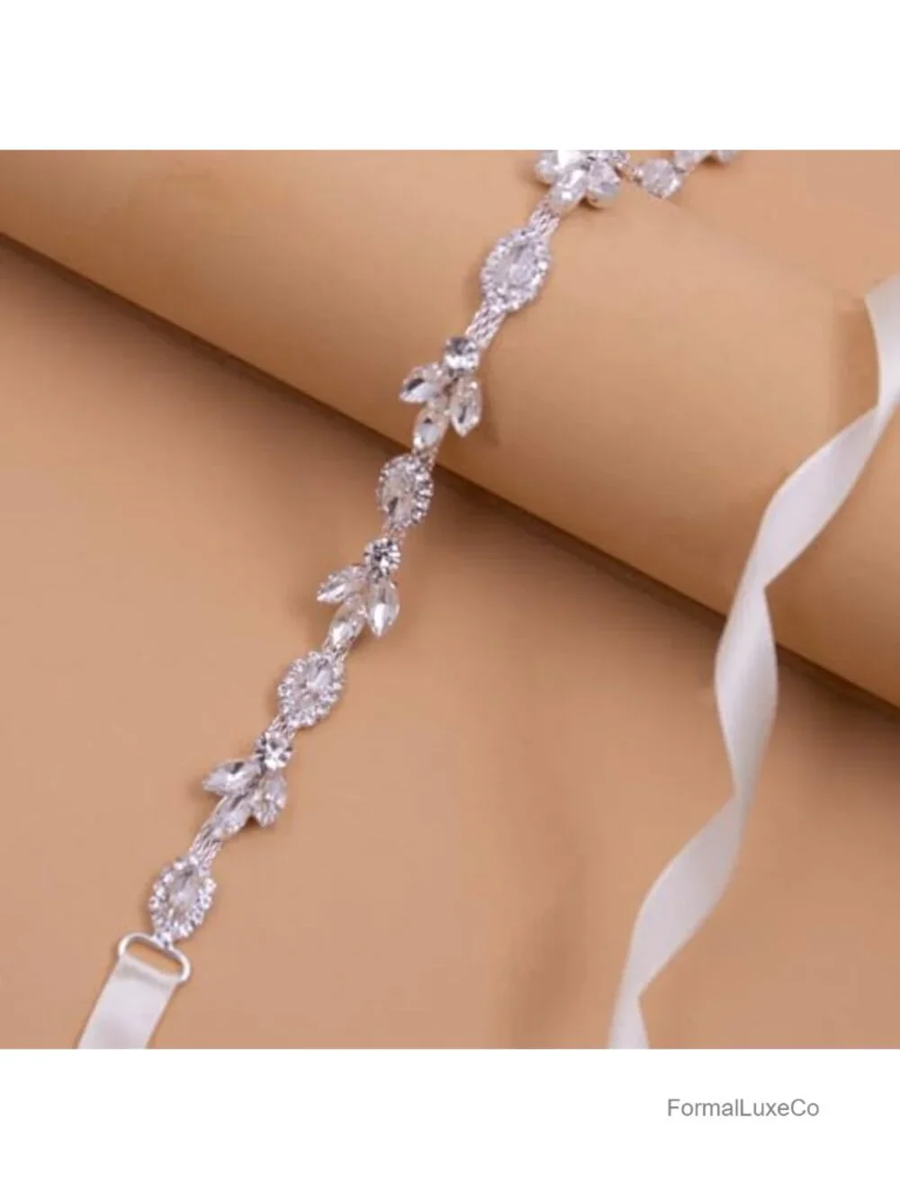 Crystal Rhinestone Sash Wedding Belt with Ribbon Ties